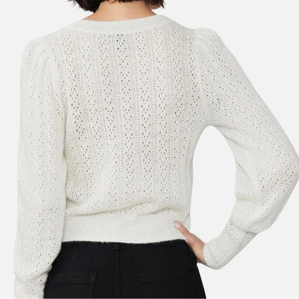 Paige Women's Pullover Sweater Size S Pink Off-White Puff Sleeve Cable Knit